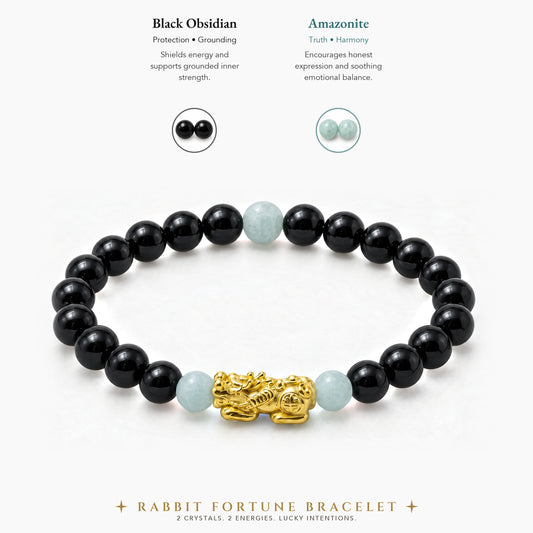 Lucky Fortune Pixiu Black Obsidian - Year Of The Rabbit