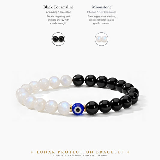 Lunar Protection Black Tourmaline and Moonstone Bracelet