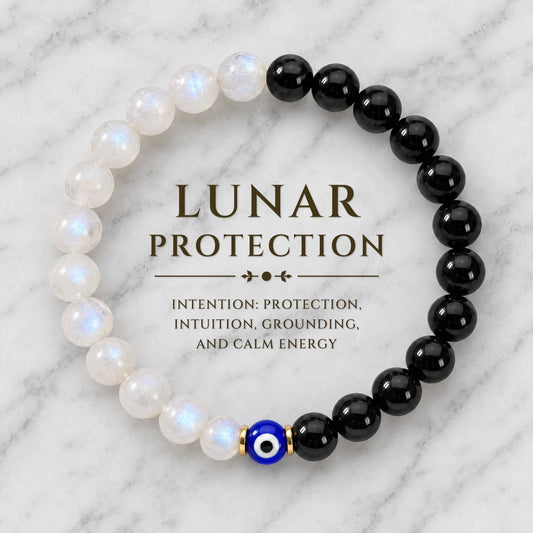 Lunar Protection Black Tourmaline and Moonstone Bracelet