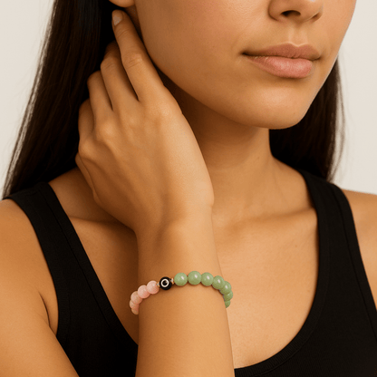 Rose quartz jade evil eye bracelet love manifestation protection jewelry - Eat.Read.Love.