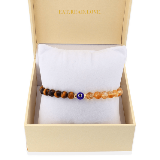 Magnetic Wealth - Tigers Eye And Citrine Evil Eye Bracelet - Eat.Read.Love.