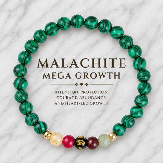 Malachite Mega Growth Lucky 7 Gemstone Bracelet With REAL Gold