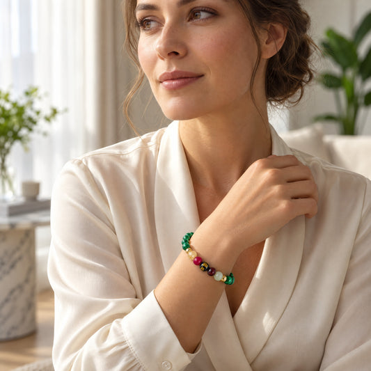 Malachite Mega Growth Lucky 7 Gemstone Bracelet With REAL Gold
