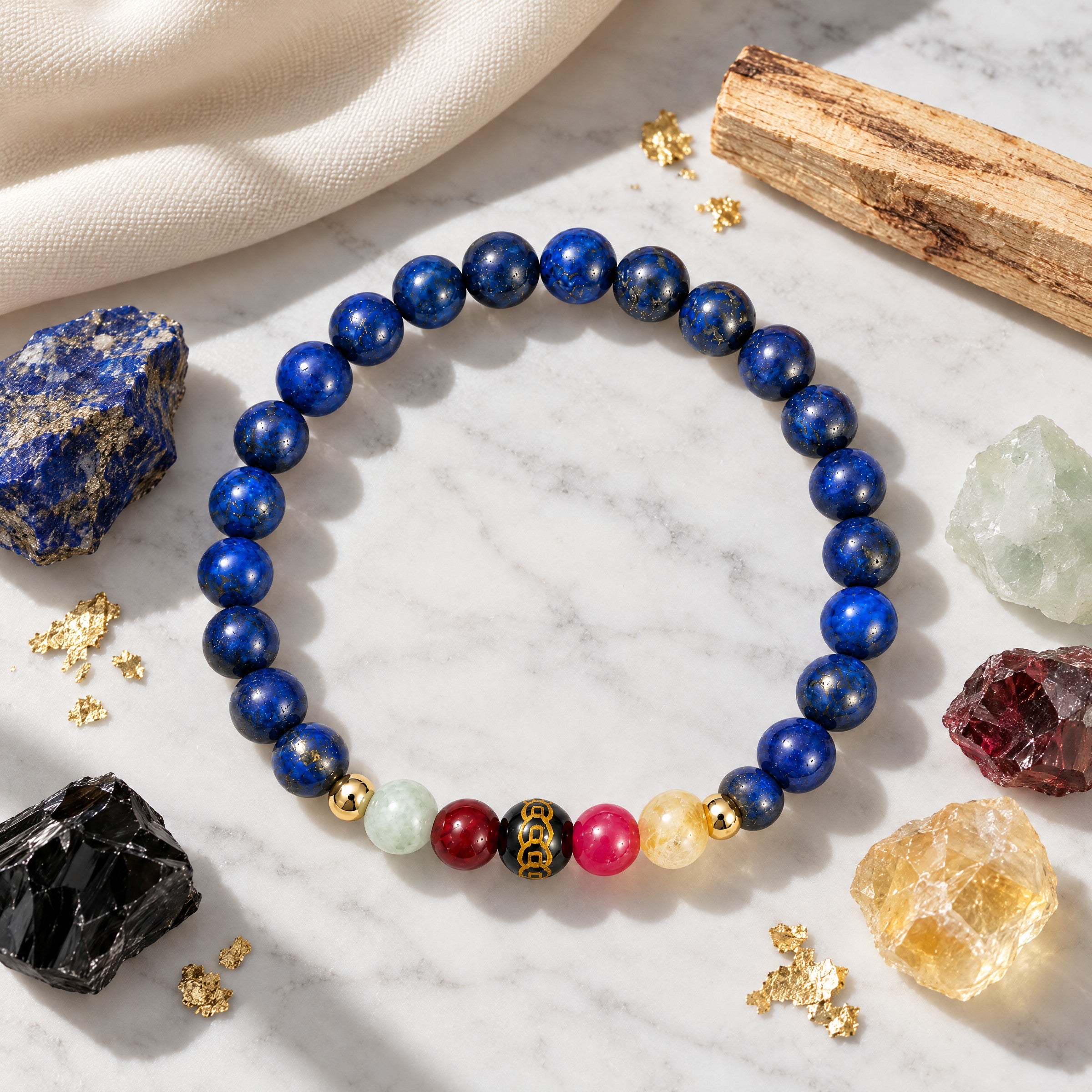 Mega Wealth Lucky 7 Gemstone Bracelet With REAL Gold