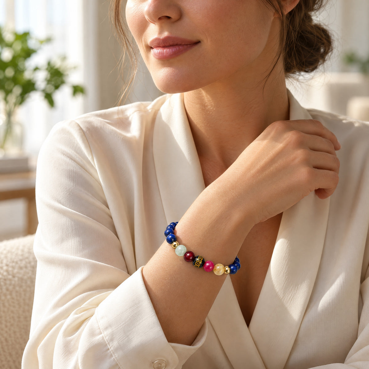 Mega Wealth Lucky 7 Gemstone Bracelet With REAL Gold