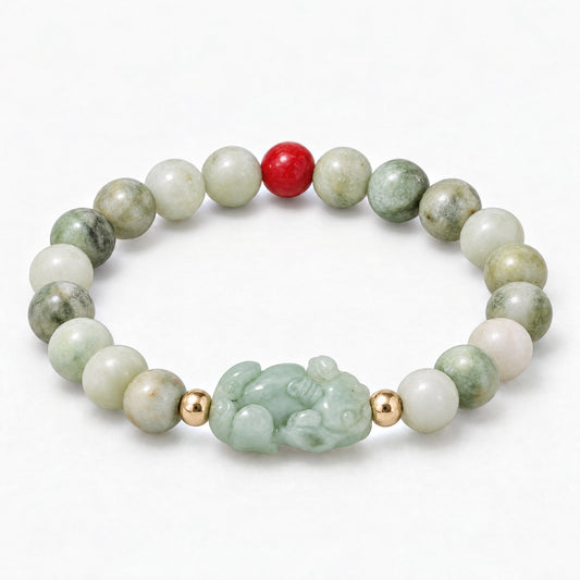 Natural Green Jade Pixiu Wealth Bracelet With REAL Gold