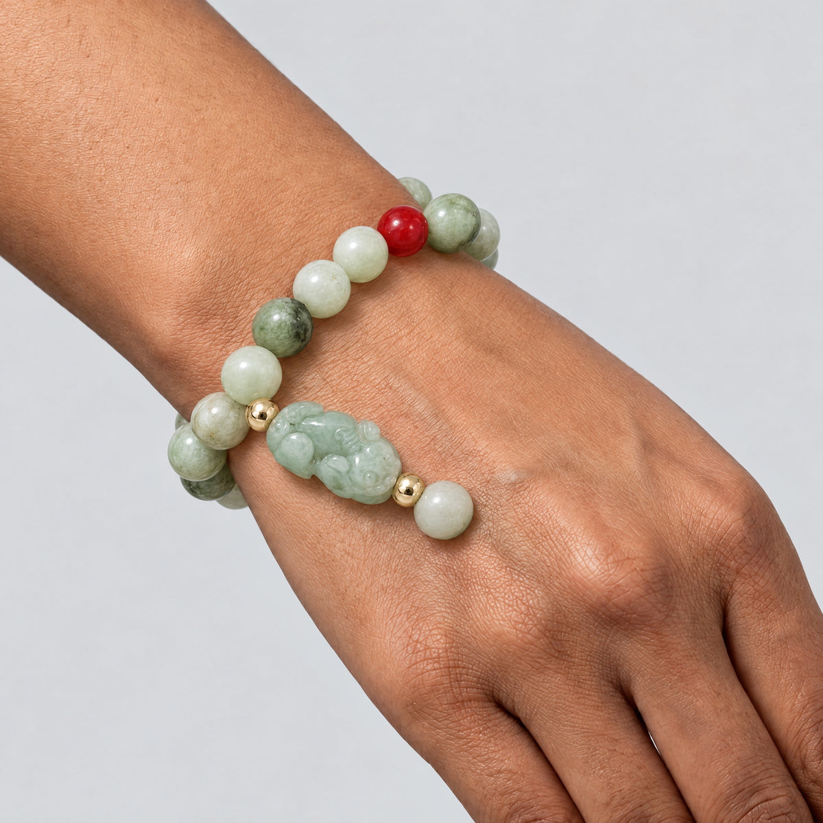 Natural Green Jade Pixiu Wealth Bracelet With REAL Gold