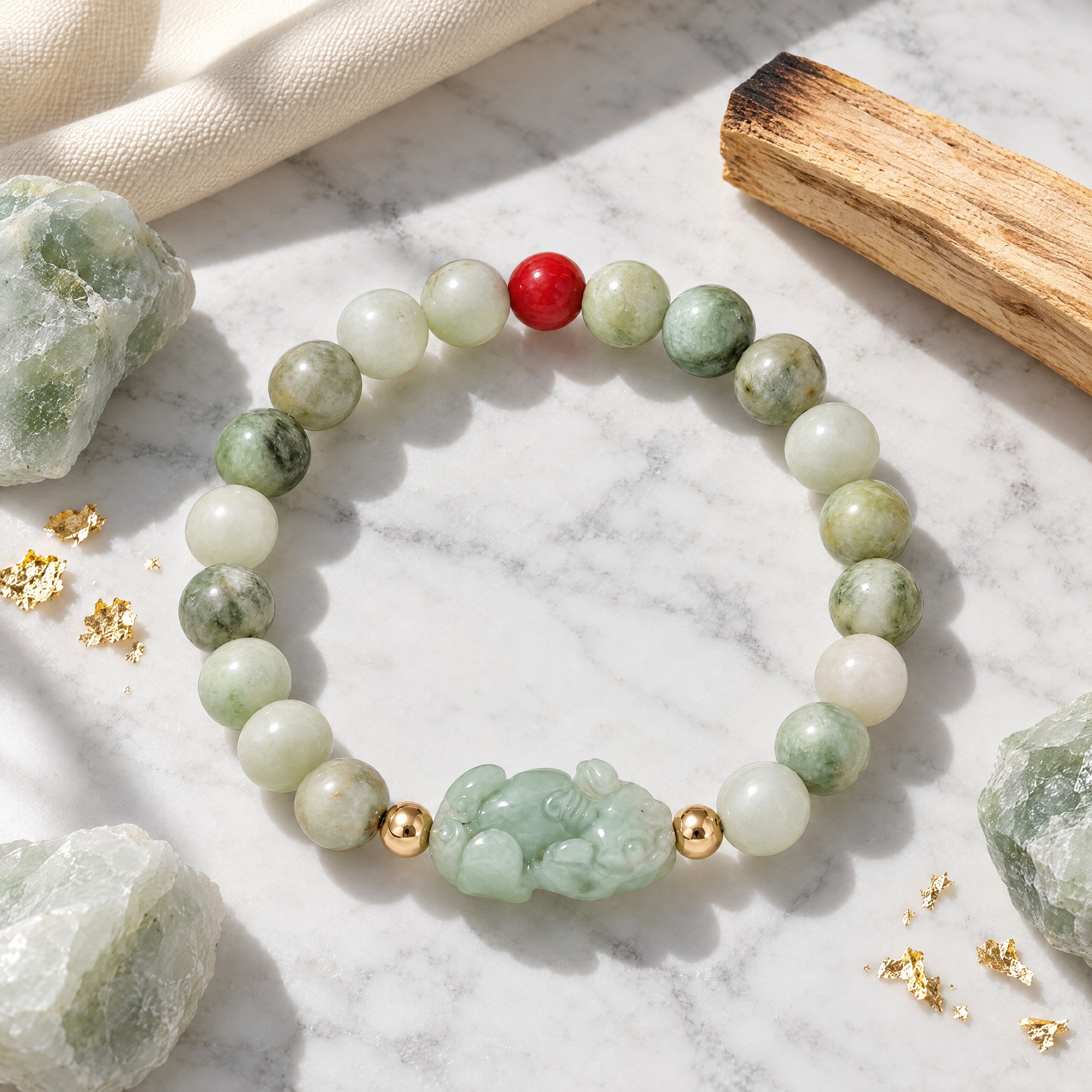 Natural Green Jade Pixiu Wealth Bracelet With REAL Gold