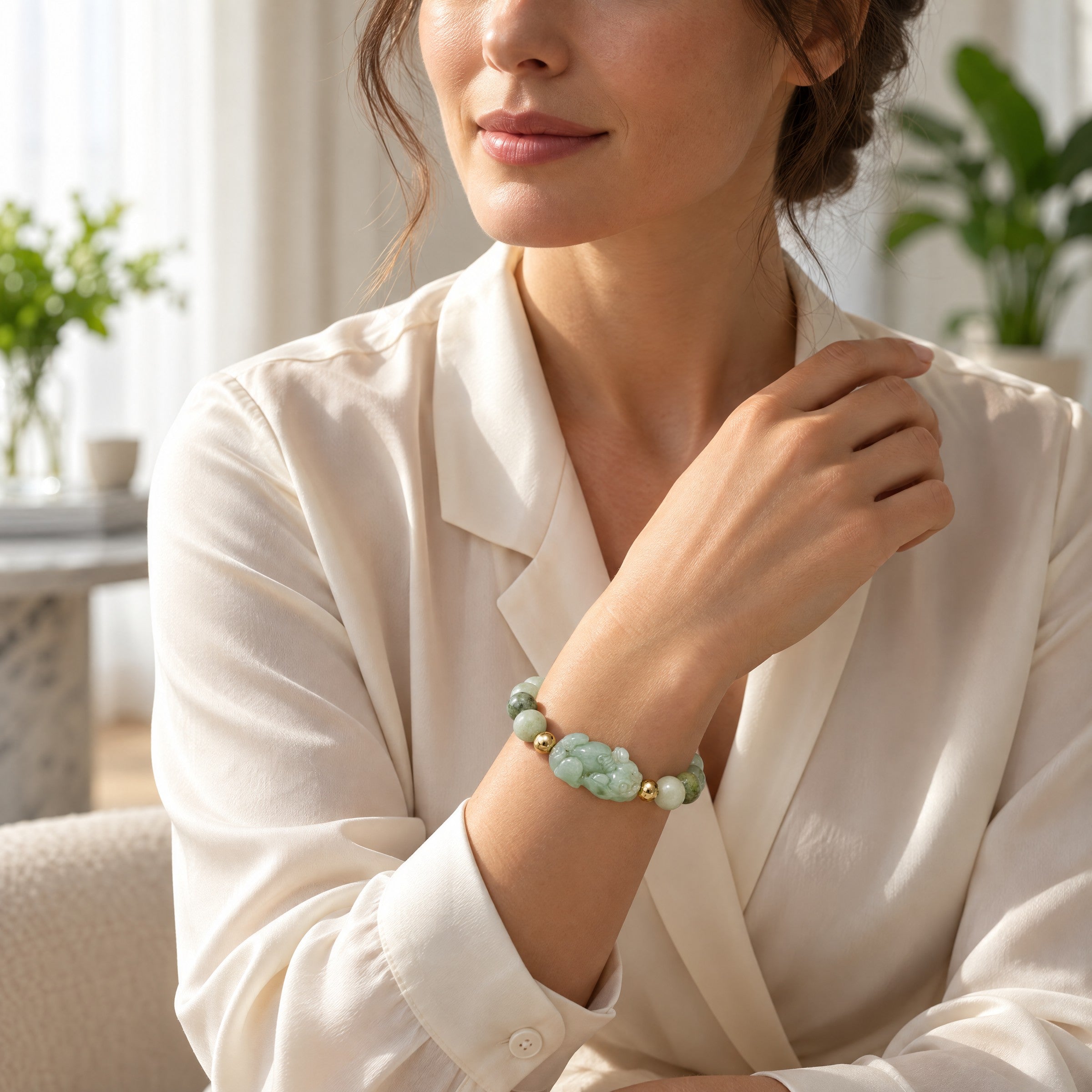 Natural Green Jade Pixiu Wealth Bracelet With REAL Gold