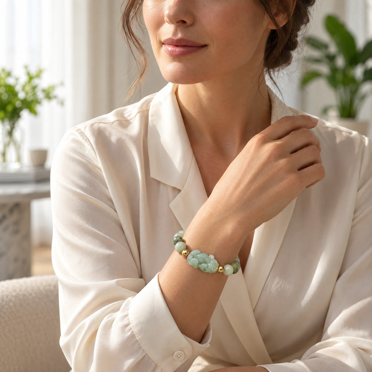 Natural Green Jade Pixiu Wealth Bracelet With REAL Gold