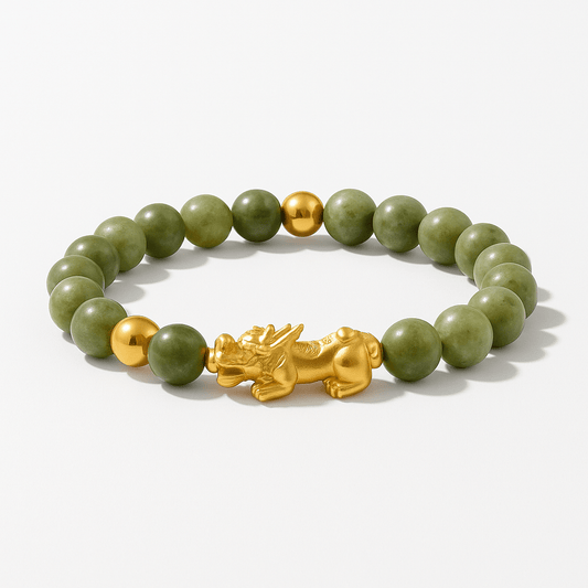 Natural Green Jade with Gold Pixiu - Eat.Read.Love.