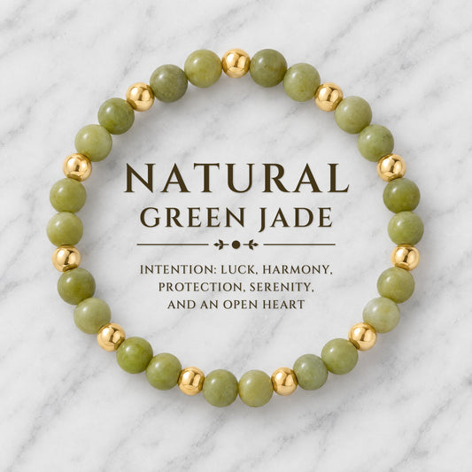 Natural Green Jade with Real Gold Bracelet