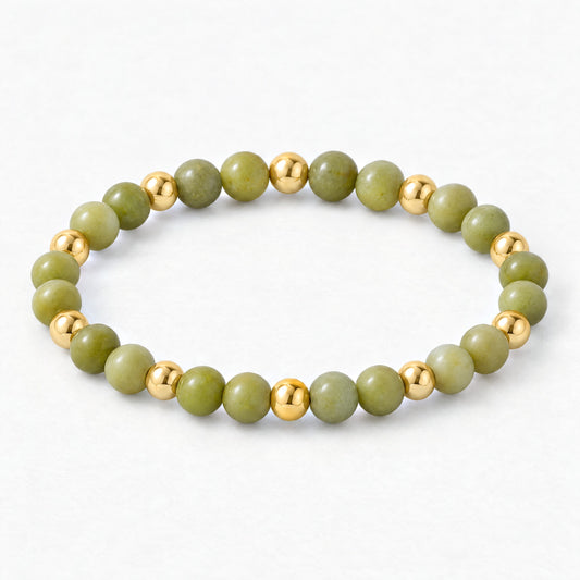 Natural Green Jade with Real Gold Bracelet