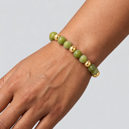 Natural Green Jade with Real Gold Bracelet