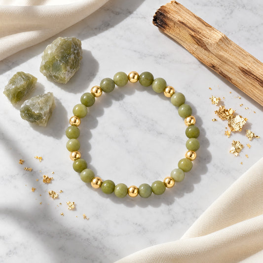 Natural Green Jade with Real Gold Bracelet