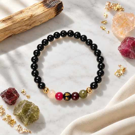 Obsidian Mega Protection Lucky 7 Gemstone Bracelet With REAL Gold