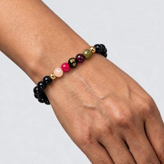 Obsidian Mega Protection Lucky 7 Gemstone Bracelet With REAL Gold