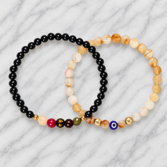 Obsidian Mega Protection Lucky 7 Gemstone Bracelet With REAL Gold