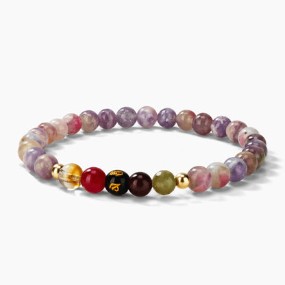 Pink Tourmaline Mega Destiny Lucky 7 Gemstone Bracelet With REAL Gold