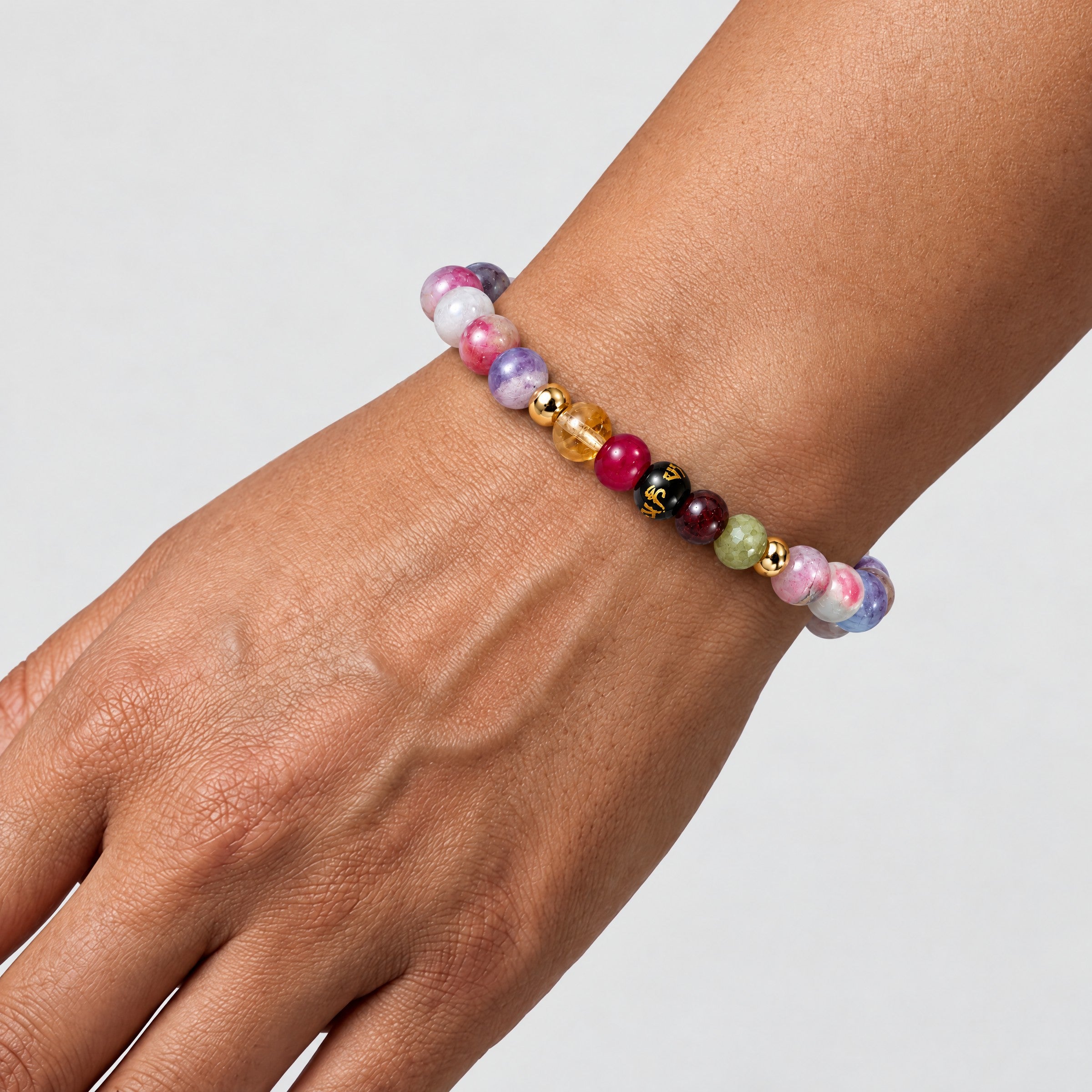 Pink Tourmaline Mega Destiny Lucky 7 Gemstone Bracelet With REAL Gold