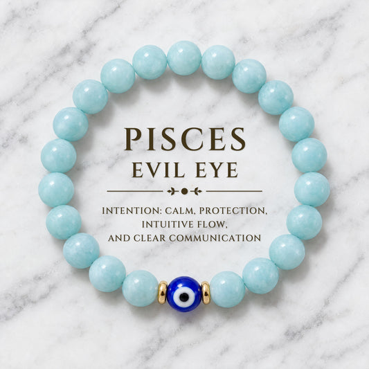 Pisces Evil Eye Aquamarine Crystal Protection Bracelet