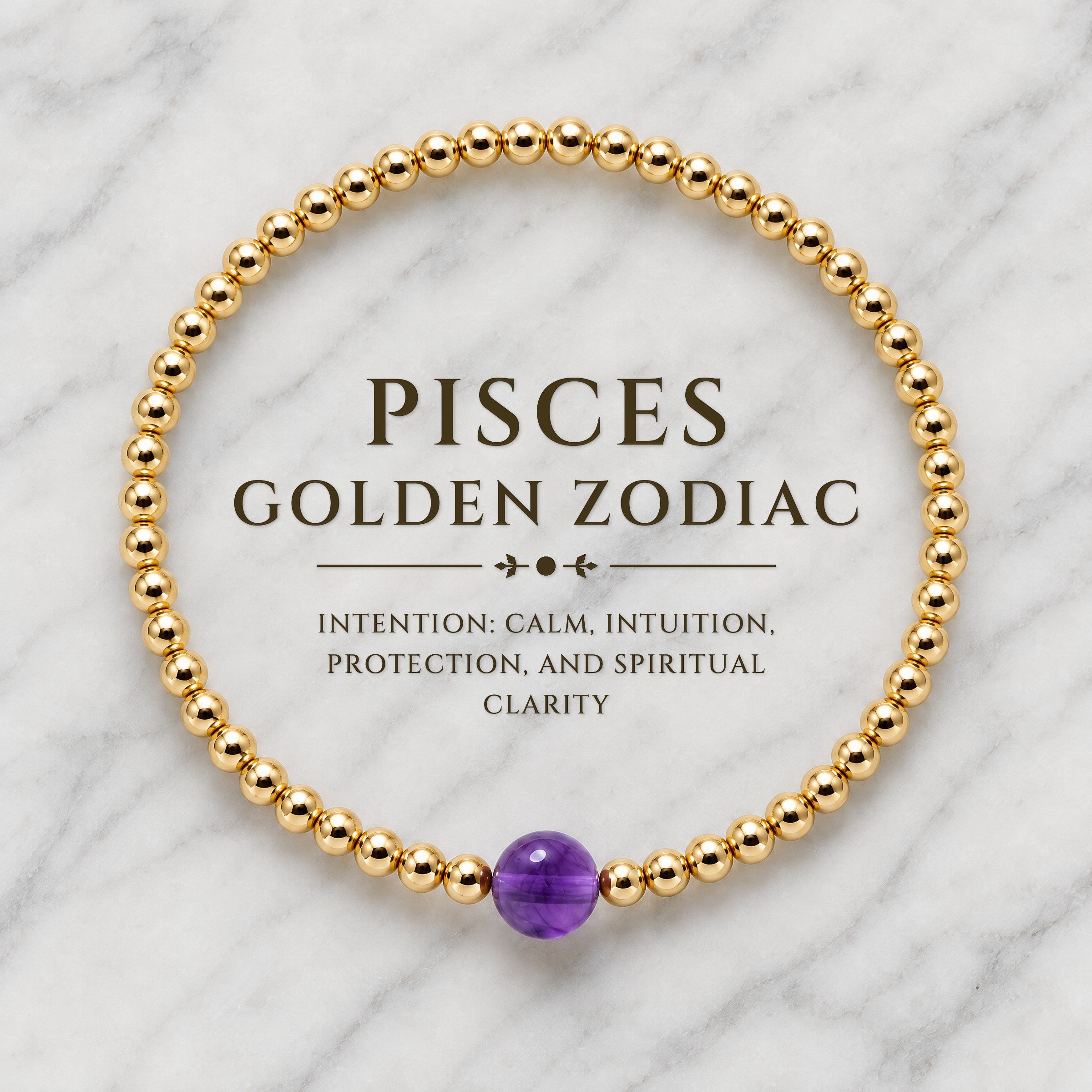 Pisces Golden Zodiac Amethyst 2026 Bracelet REAL Gold