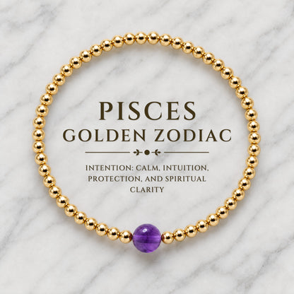 Pisces Golden Zodiac Amethyst 2026 Bracelet REAL Gold
