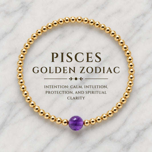 Pisces Golden Zodiac Amethyst 2026 Bracelet REAL Gold