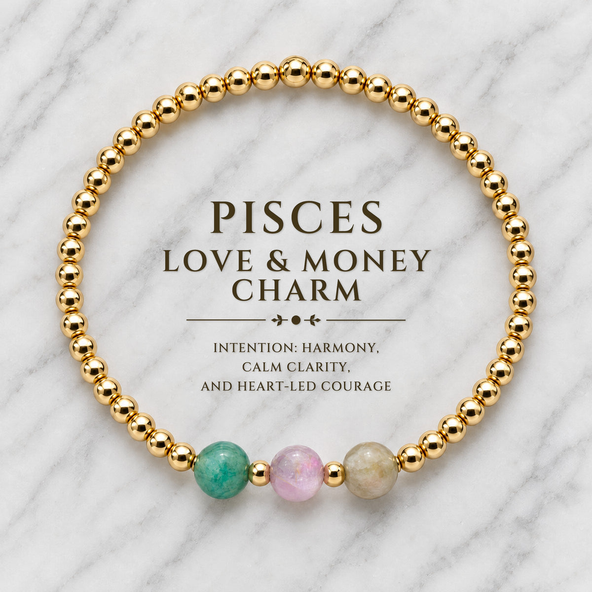 Pisces Love and Money Golden Bracelet with REAL Gold