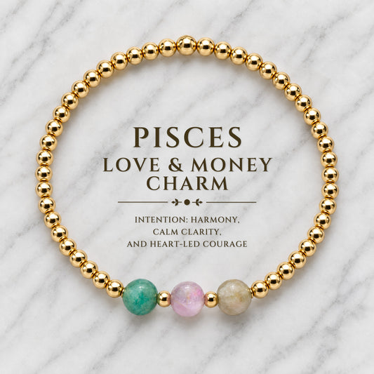 Pisces Love and Money Golden Bracelet with REAL Gold