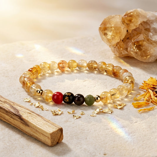 Citrine Mega Rich Lucky 7 Gemstone Bracelet With REAL Gold