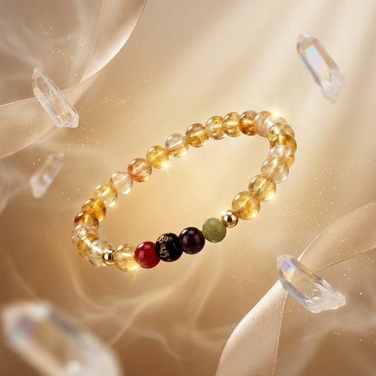 Citrine Mega Rich Lucky 7 Gemstone Bracelet With REAL Gold