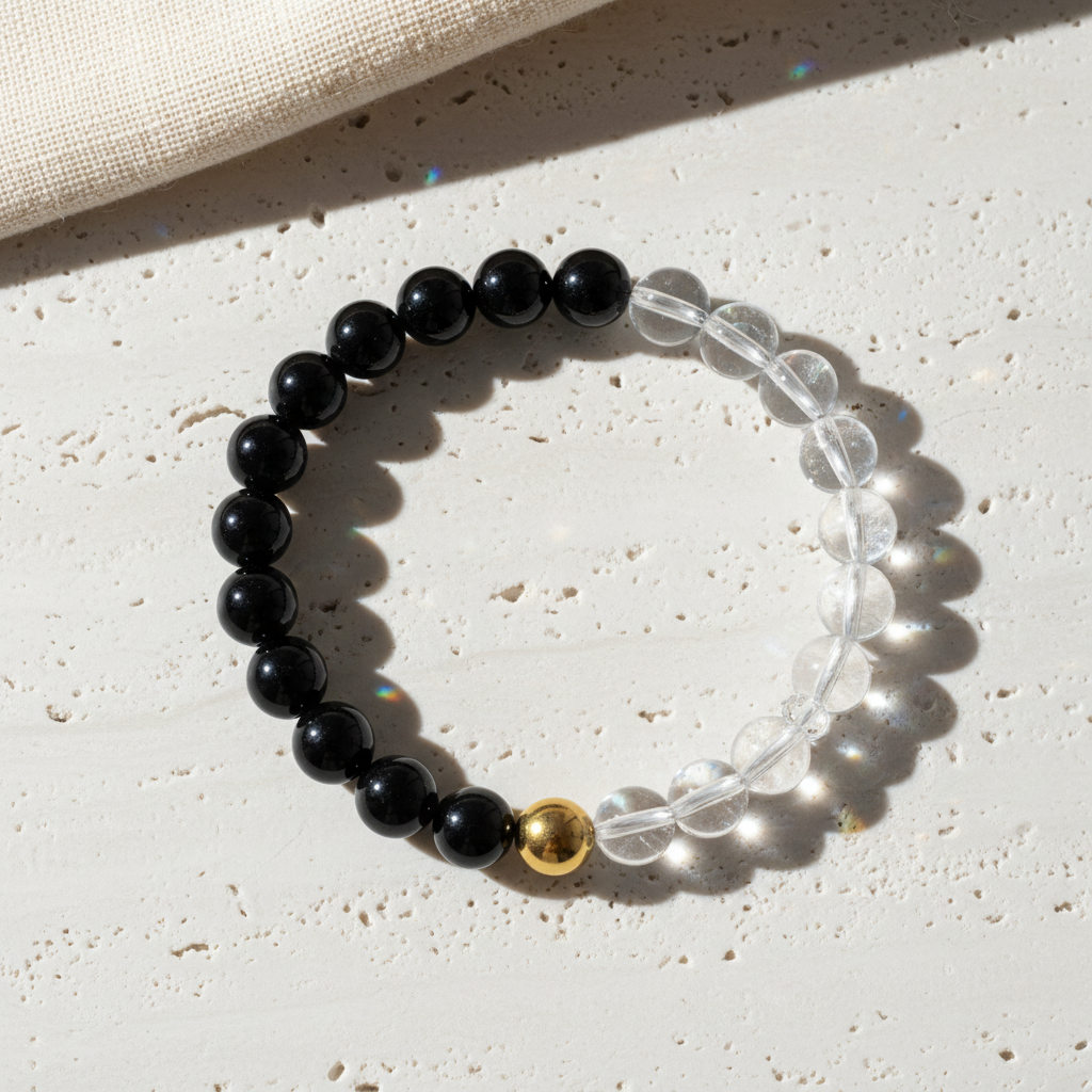 Black Obsidian & Clear Quartz Dual Energy Protection Crystal Bracelet