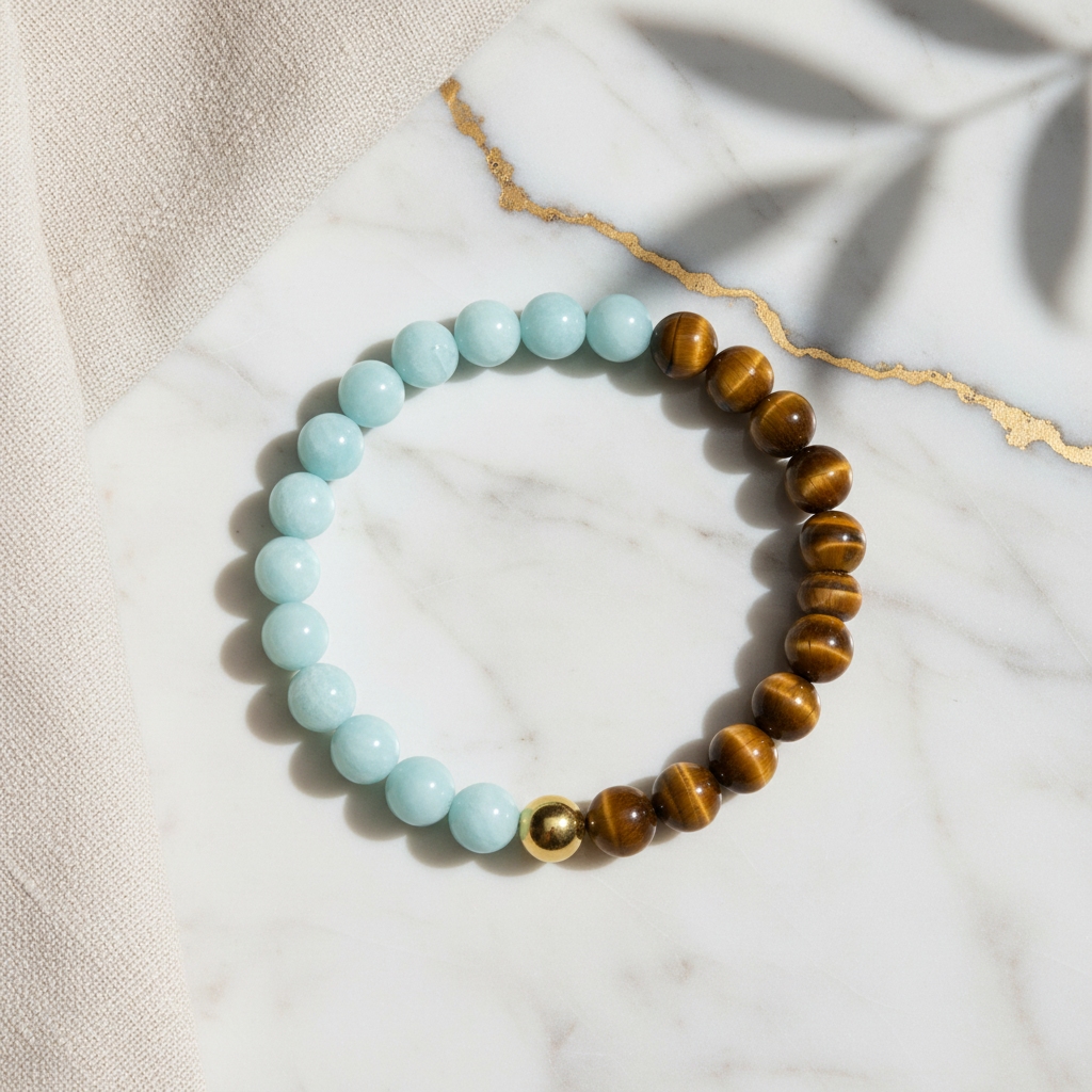 Aquamarine & Tiger's Eye Dual Energy Luck Crystal Bracelet