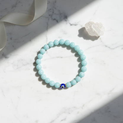 Pisces Evil Eye Aquamarine Crystal Protection Bracelet
