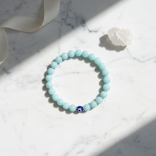 Pisces Evil Eye Aquamarine Crystal Protection Bracelet