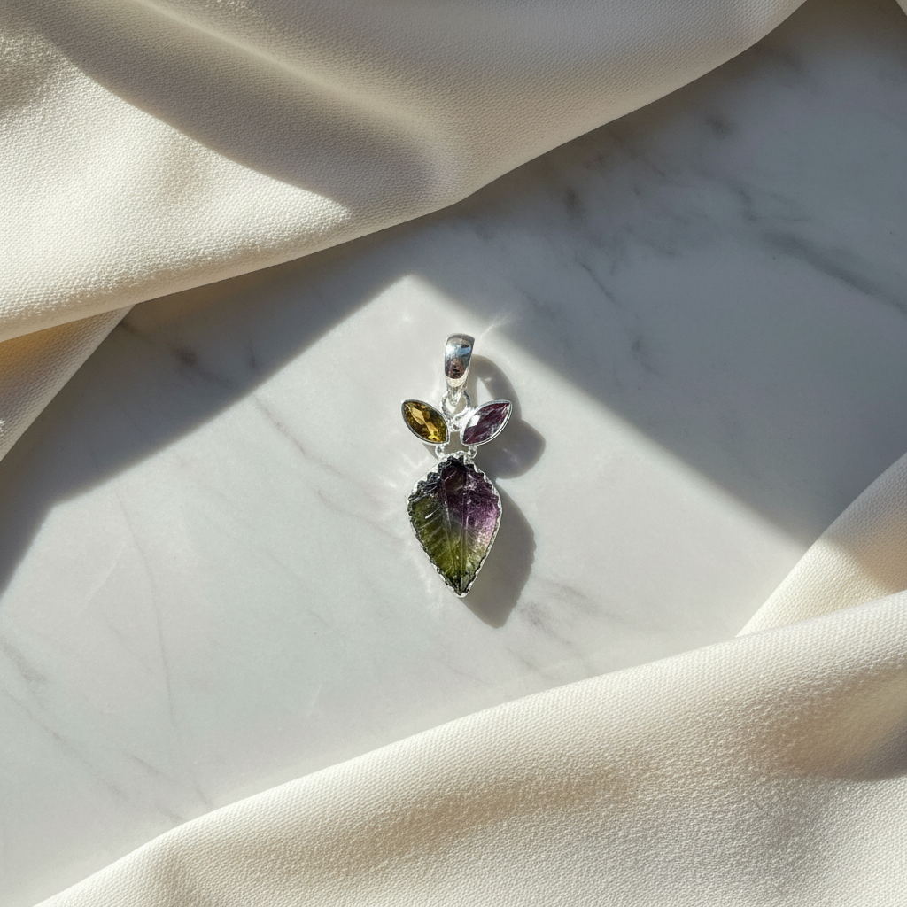 Grade A Watermelon Tourmaline Sterling Silver Gemstone Necklace