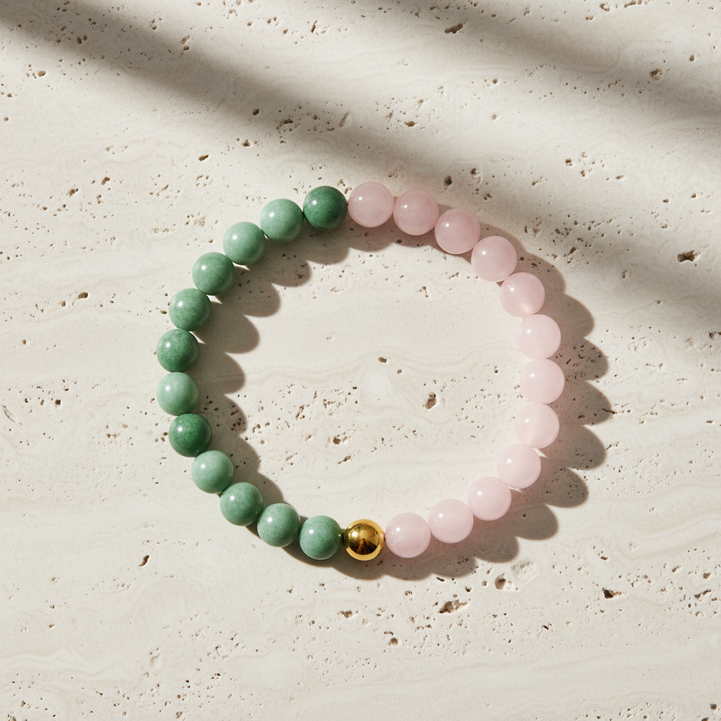 Rose Quartz & Jade Dual Energy Romance Crystal Bracelet