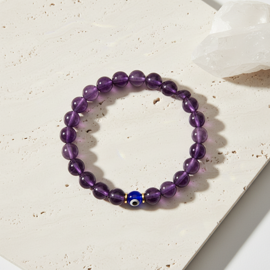 Aquarius Evil Eye Amethyst Crystal Protection Bracelet