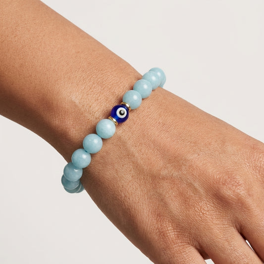 Pisces Evil Eye Aquamarine Crystal Protection Bracelet