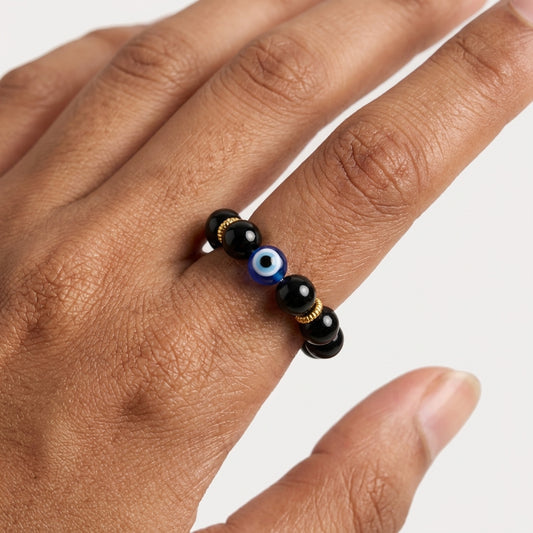 The Shadow Shield Obsidian Evil Eye Ring