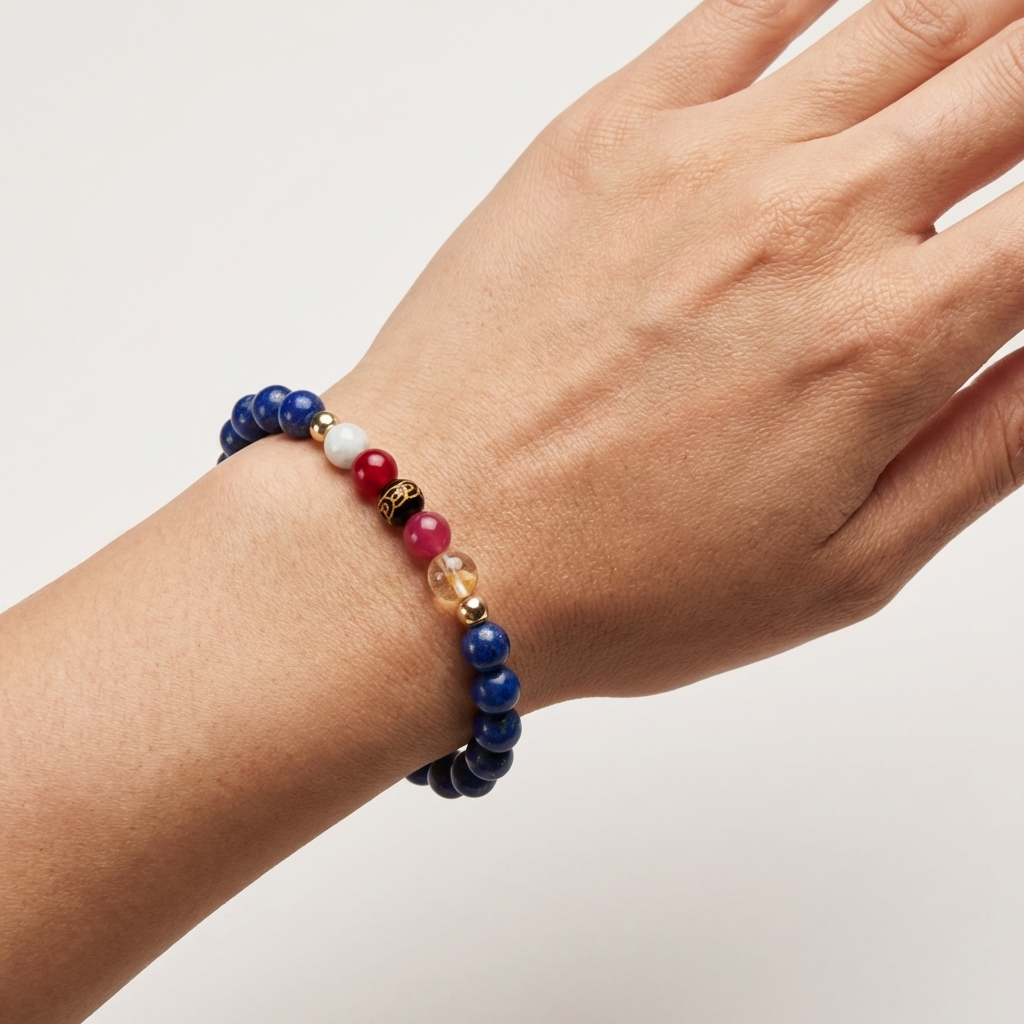 Mega Wealth Lucky 7 Gemstone Bracelet With REAL Gold