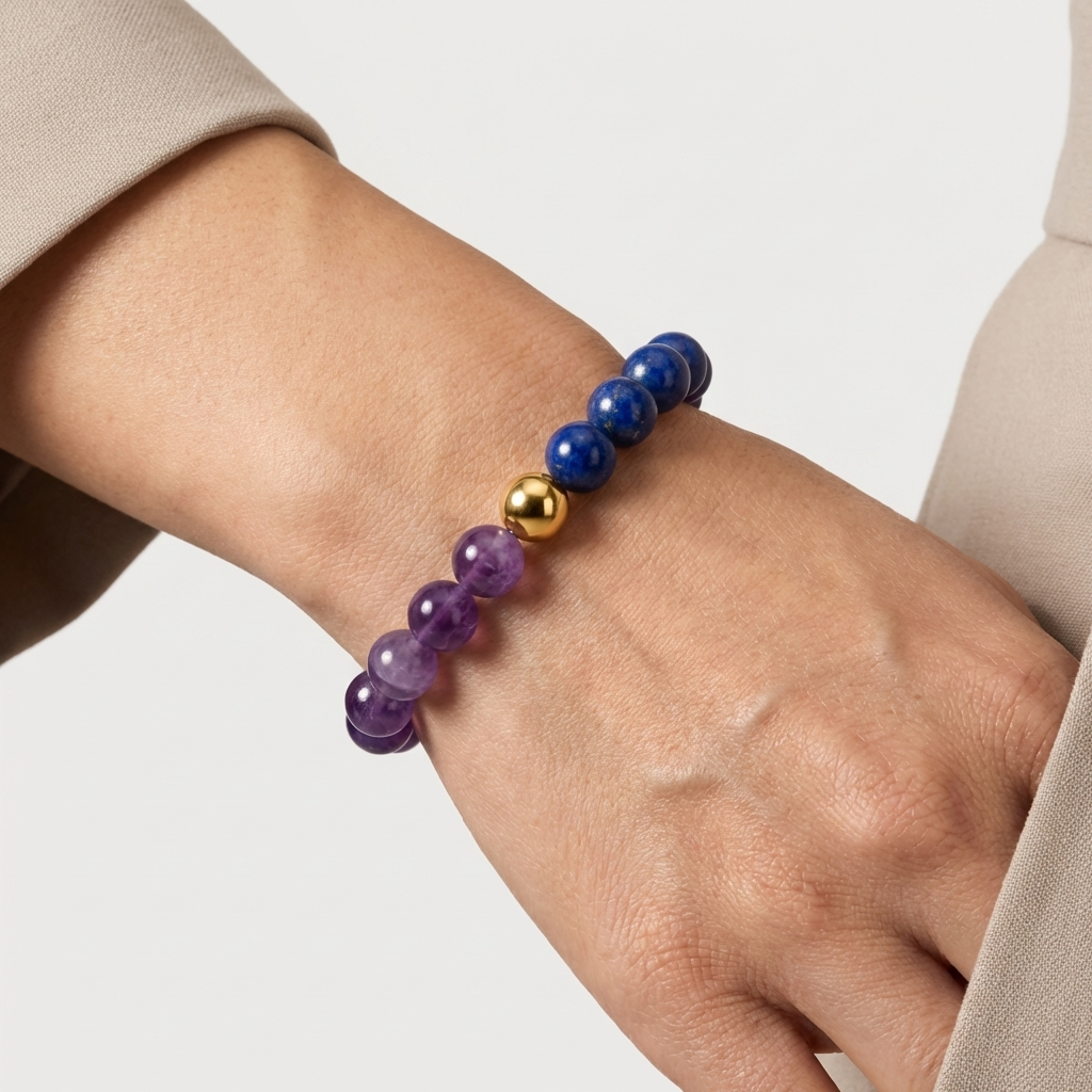 Amethyst & Lapis Lazuli Dual Energy Abundance Crystal Bracelet