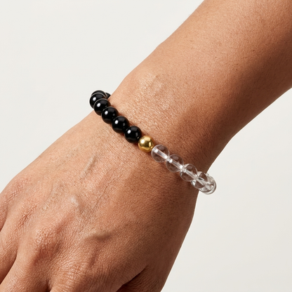 Black Obsidian & Clear Quartz Dual Energy Protection Crystal Bracelet