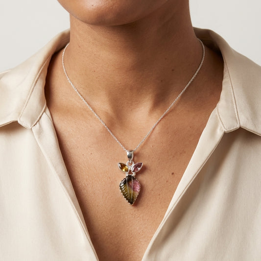 Grade A Watermelon Tourmaline Sterling Silver Gemstone Necklace