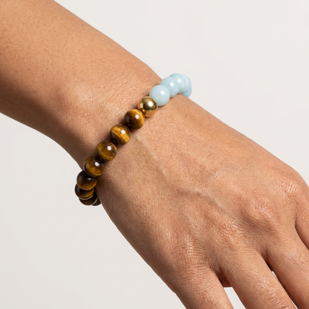 Aquamarine & Tiger's Eye Dual Energy Luck Crystal Bracelet