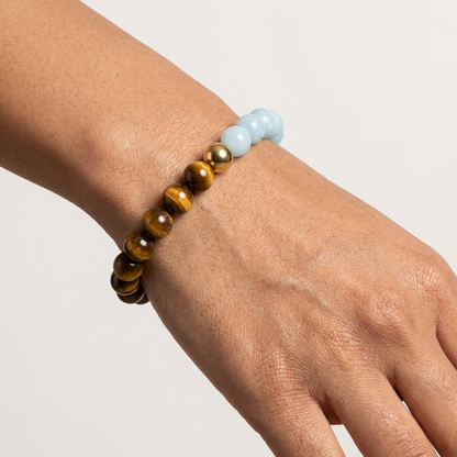 Aquamarine & Tiger's Eye Dual Energy Luck Crystal Bracelet