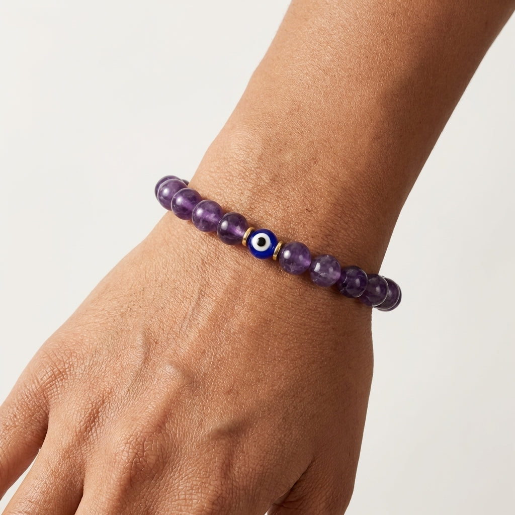 Aquarius Evil Eye Amethyst Crystal Protection Bracelet