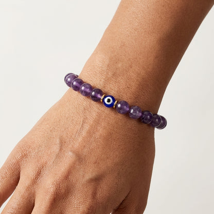 Aquarius Evil Eye Amethyst Crystal Protection Bracelet