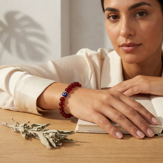 Capricorn Evil Eye Garnet Crystal Protection Bracelet